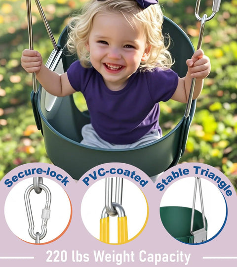 High Back Toddler Bucket Swing With Coated Chains And Locking Buckles For Safety, Kid Friendly Setup Outdoor Baby Swing For Backyard
