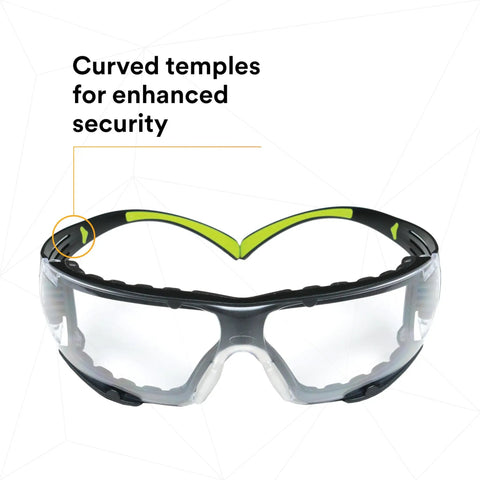 SecureFit 400 Safety Glasses For Men And Women With Anti Fog Anti Scratch Clear Lenses, Green And Black Frame, Lightweight Polycarbonate, UV Protection, Flexible Temples, Removable Foam Gasket, No Slip Fit For All Day Comfort