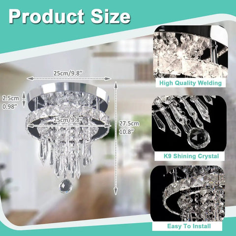 Modern Small Closet Chandelier LED Ceiling Light Fixture In Stainless Steel Flush Mount Energy-Saving Cool White Lighting For Bedroom Foyer Hallway And Closet Easy Install Long-Lasting Brightness