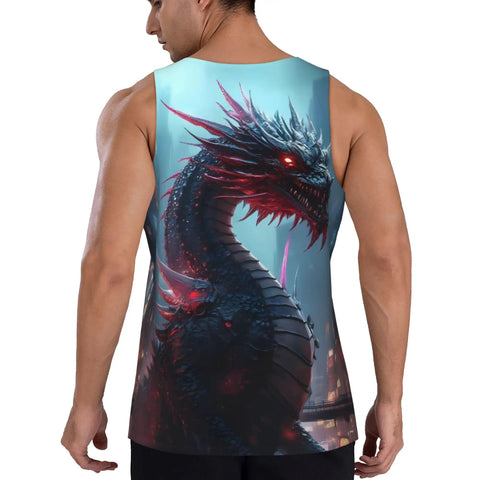Men S Mechanical Dragon Graphic Tank Top Hella Lightweight Quick Dry Athletic Sleeveless Muscle Shirt back view with dragon design.