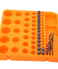 FTVOGUE ER11 Collet Chuck And Pointed Knife Set For CNC Milling shown on an orange organizer with multiple holes for bits and tools.