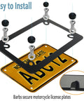Exploded view of Badass Matte Black Stainless Steel Motorcycle License Plate Frame With Heavy Duty Tag Holder components