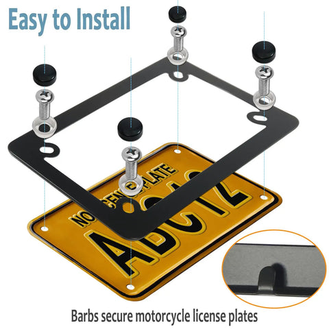 Exploded view of Badass Matte Black Stainless Steel Motorcycle License Plate Frame With Heavy Duty Tag Holder components