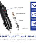 Close-up of Heavy Duty Fused Cigarette Lighter Male Plug With Embedded 15A Safety Fuse And Crisp Led Glow, highlighting power display and fuse.