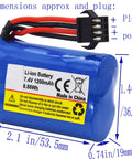 2 Pack 7.4V 1200mAh Li-ion RC Boat Battery With SM 4P Connector And USB Cable Replacement For HJ808 HJ823 2.4GHz Remote Boats