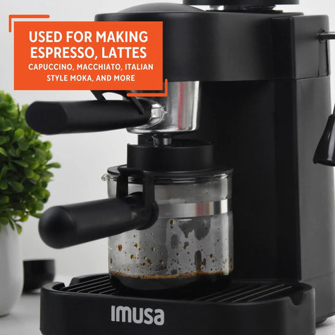 Straight Up Home Barista Vibes With This Compact 4 Cup Electric Espresso And Cappuccino Maker Featuring A Durable Milk Frothing Pitcher For Quick Daily Grind Sessions, showing brewing espresso.