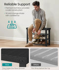 Man using 4 Tier Bamboo Shoe Rack Bench Organizer For Entryway And Living Room, Spacious Space-Saving No-Fuss Shoe Storage.