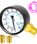 Well Pump Pressure Gauge 0 to 100 PSI, 2 Inch Dial Face, Lower Mount, One Quarter Inch NPT Port, Includes NPT Hex Bushings, Meanlin