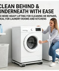 Heavy Duty Adjustable Appliance Mover Dolly With 24 Silent Wheels For Washing Machine And Sofa Moving in laundry room.