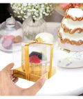 Golden Cake Gift Boxes 30 Pack with Clear Viewing Windows showcasing a dessert, ideal for weddings and celebrations.