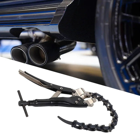 Ratcheting Chain Exhaust Pipe Cutter For Tight Spaces, Heavy Duty Tube Cutting Tool For Car Tailpipes Up To 90mm, No Sweat Muffler Removal, Cuts Galvanized Steel Copper Aluminum Brass PVC Pipes In Confined Areas, alloy steel chain cutter for dual exhaust pipes
