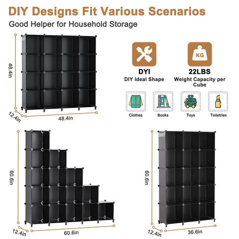 16 Cube Storage Organizer With Cube Shelves For Closet And Playroom, Ideal For Clothes, Toys, Books, and Craft Supplies, DIY configurations