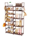 Boss 8 Tier Shoe Rack Organizer For Closet Entryway And Garage Brown Holds 26 To 32 Pairs Of Shoes And Boots With 15 Hooks Stackable