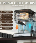 Top Shelf 20 Bar Espresso Machine With Integrated Milk Frother And Steam Wand Heavy Duty 1100 Watt Stainless Steel Coffee Maker on countertop.