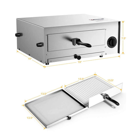 Stainless Steel Countertop Pizza Oven With Auto Shut Off, 12 Inch Capacity, 360 Degree Heating, Removable Tray, Easy Grip Handles