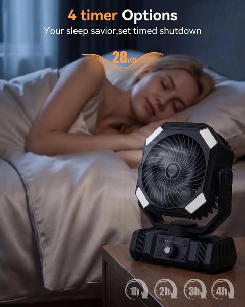 Misting Fan For Camping With Light, Rechargeable Portable Tent Fan With 300ml Water Tank, 2 Adjustable Mist Modes, Remote And Timer, Black