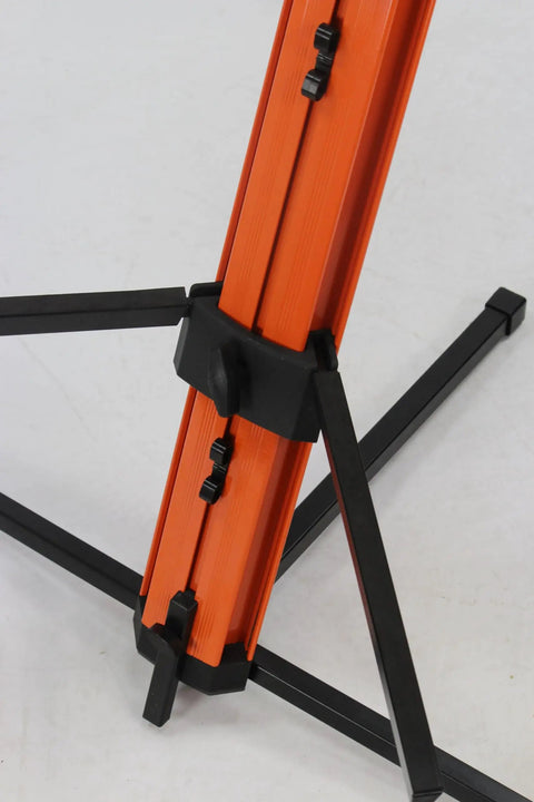 Fat Toad Column Dj Keyboard Stand Two Tier Mic Boom Adapter Sliding Tower showing adjustable orange aluminum frame and black legs.
