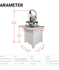 3-In-1 Vertical And Horizontal Drilling Machine For Cabinet Hinges And Connector Holes showing dimensions and specs
