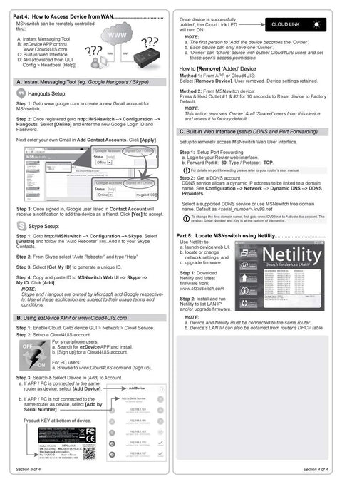 Instructions for Smart Internet Enabled IP Remote Power Switch With Auto Reboot And Scheduling Two Independent AC Outlets setup.