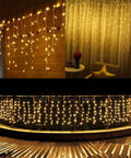 Solar Icicle String Lights 36 Ft 264 LEDs Waterproof Weatherproof Extendable Curtain Lights No Fuss Easy Setup Warm White