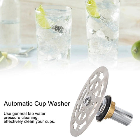 Slick Automatic Glass Rinser Head Powered By Standard Faucet Pressure For Quick Hands Free Cup Cleaning Heavy Duty Sink Attachment with cup washer.