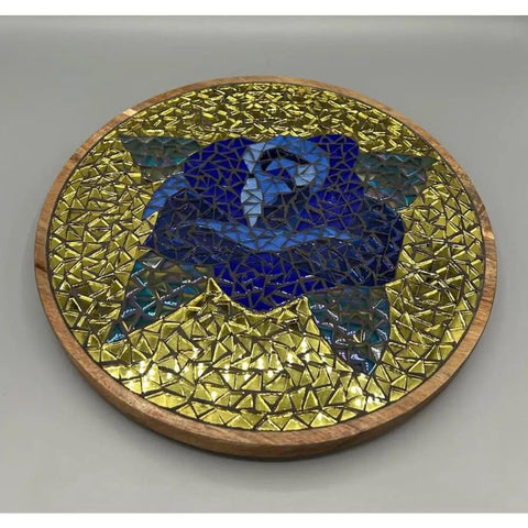 Blue Rose Mosaic Lazy Susan 10 Inch Handmade Serving Tray With Smooth Rotating Base For Kitchen And Dining Table Display