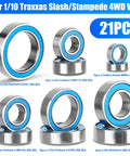 21Pcs RC Bearing Kit Steel Sealed Ball Bearings for 1x10 Traxxas Slash Stampede 4x4 4WD VXL Rustler Rally Telluride kit