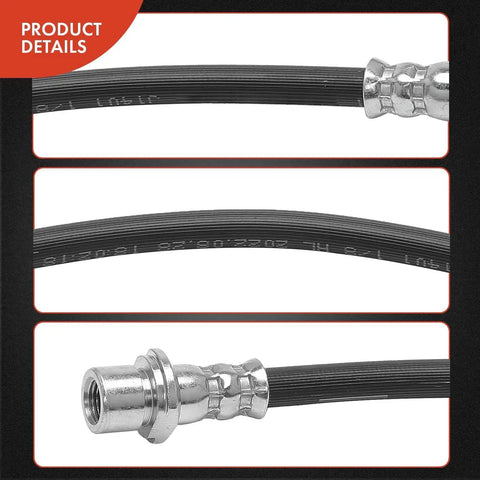Front Brake Hydraulic Hose Set For Lexus GX460 GX470 Toyota 4Runner And FJ Cruiser Front Left And Front Right Driver And Passenger Side Pack Of 2 Direct Fit Replacement 9094702D35 displayed in close-up showing hose details.