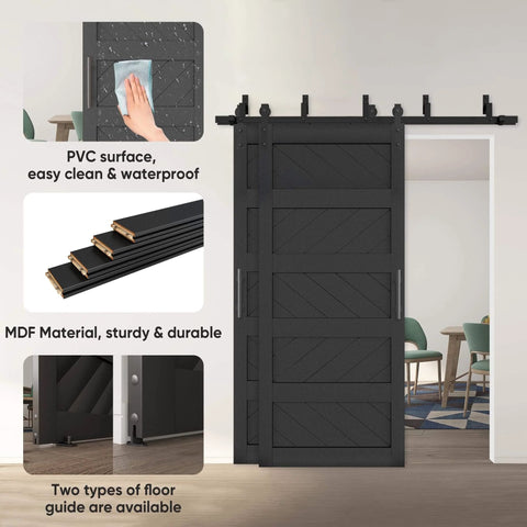 Bypass Sliding Barn Door Wave Pattern 72x84 With 5ft Hardware Kit Included Two Sets Of 36x84 Black Pre Drilled Panels Easy To Install for Bedroom Living Room Dope Modern Farmhouse Style.