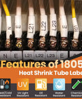 Heavy Duty 3/4 Inch Heat Shrink Label Tubes 18057 labeling electrical components with clear identifiers in a control panel.