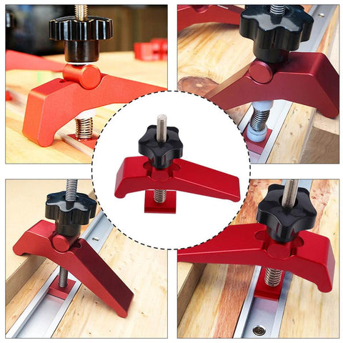 Aluminum T Track Hold Down Clamp For Woodworking, Heavy Duty Workholding Tool For Woodshop Fixtures, Premium Clamp with red finish