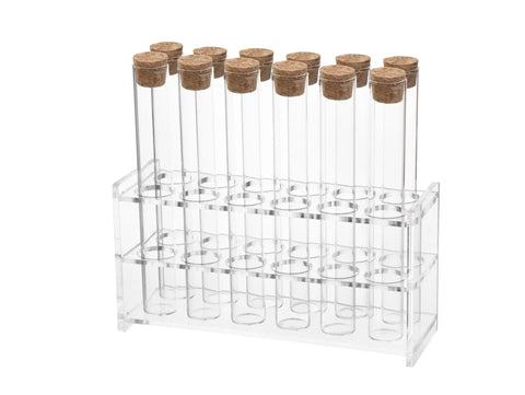 Twelve 30ml Glass Test Tubes With Cork Stopper, 20x150mm Storage Tubes With Cap, Twelve Hole Acrylic Rack, Plant Propagation Vase, Lab Experiment Kit