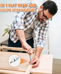 Man using 9 In 1 Multi Tool Pen Set For Men And Women Stocking Stuffers Gift on wood project, close-up of screwdriver feature.