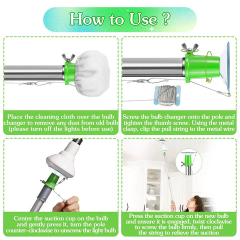 Step-by-step guide using Easy No Sweat Ceiling Light Bulb Changer With Suction Cup, Reaches High Ceilings And Recessed Lighting