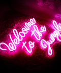 Welcome To The Jungle Neon Sign Pink LED Word Neon Light USB Powered Letter Light For Bedroom Nursery Kids Room Garden Home Wedding Birthday Party Decor Gifts. Bright pink neon sign for wall decor.