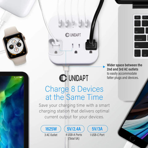 5Ft Power Strip With USB Ports Plus 1 USB-C, Non Surge Protector For Travel Cruise Ship Home And Office, charging multiple devices