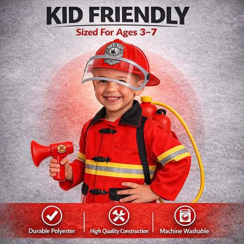 Deluxe 12 Piece Kids Firefighter Costume Set With Backpack Water Blaster Light Up Helmet Fire Extinguisher And Rescue Tools For Realistic Role Play Dress Up Fun