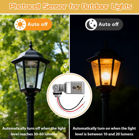 Two Pack Photocell Sensor For Outdoor Lights Dusk To Dawn Photoelectric Switch 120VAC 50 To 60 Hz Swivel Mount Weatherproof IP54 For Backyard Barns And All Outdoor Lighting on lamp