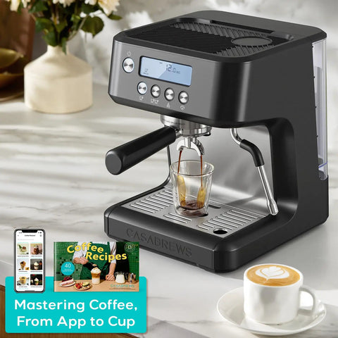 Top Shelf Espresso Machine Featuring A Bright Lcd Screen And Heavy Duty Steam Wand For Pulling Silky Shot Perfection and Rich Houseblend Favorites Whenever You Wanna Sip on a kitchen countertop.