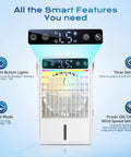 Portable 1500ml Tank Mini Evaporative Air Cooler with remote control and digital display showcasing fan settings.