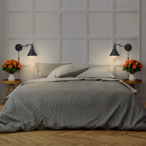 Bedroom with Black Plug In Wall Lamps Two Pack With Swing Arm Range 270 Degree Adjustment And 180 Degree Base On Off Switch Wall Sconces