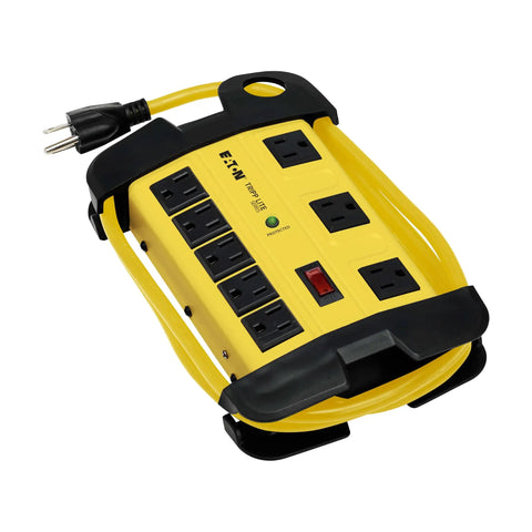 Heavy Duty Power Strip With Surge Protection 8 Outlets 3900 Joules Yellow Metal Housing 25 Foot Cord Industrial Garage