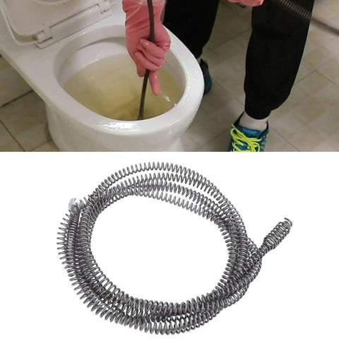 Person using Super Flex Manganese Steel Drain Auger Cable 16mm Pipe Snake Clog Remover on toilet for tough obstacles.