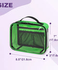 Green zip pouch showing dimensions for Four Pack Color Coded Clear Zip Pouches For First Aid Kit Organization See Through Medical Storage Bags