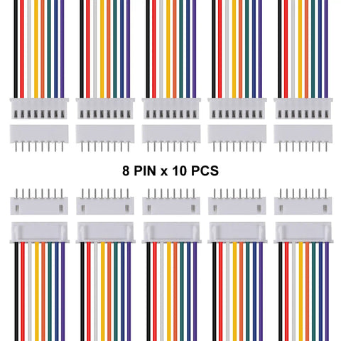 10 Pair JST XH Connector Kit 2.54mm Pitch 8 Pin Header Male And Female Plugs With Flat Wire Cable 200mm 26 AWG product image