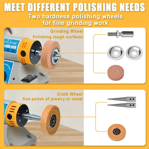 Jewelry Polisher And Bench Grinder Kit With Adjustable Speed, Compact Metal Buffer For Jewelry And DIY Projects, includes wheels.