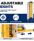 Adjustable height features of 65 Inch Portable Folding Work Platform And Rock Hard 2000 Lbs Heavy Duty Welding Table.