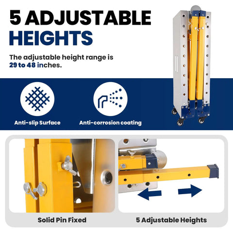 Heavy Duty Foldable Welding Table Built Tough As Nails With Two Thousand Pound Capacity, showing adjustable height features 29-48 inches.