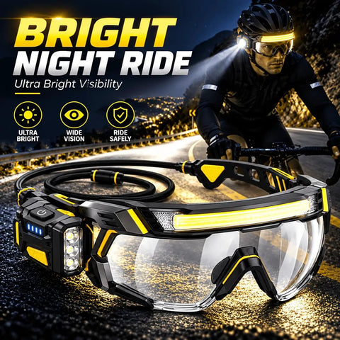Kickass Rechargeable LED Safety Glasses With Hands Free Work Goggles Delivering Four Flexible Light Modes bright safety goggles for night cycling.
