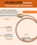 Copper 30-inch furnace thermocouple with brass adapter fitting for Honeywell boilers